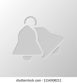 christmas bell icon. Paper design. Cutted symbol. Pitted style