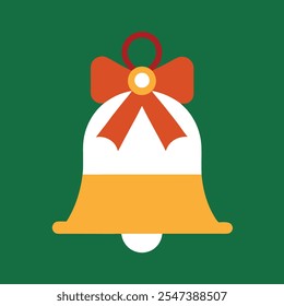 Christmas bell icon and red ribbon vector design