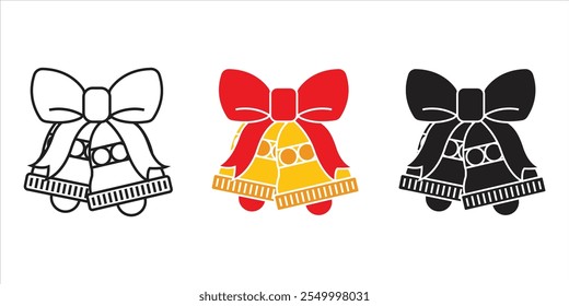 Christmas bell icon vector. Christmas decoration Bell. Jingle bells, holiday decorations. Christmas decoration vector. Usable for Christmas cards, gift tags, festive posters, and digital designs