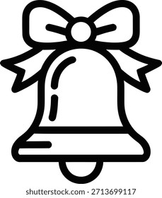 Christmas Bell Icon Vector, Holiday Jingle Bell Symbol, Festive Line Illustration