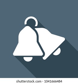 christmas bell icon. White flat icon with long shadow on background