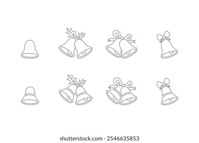 Christmas bell icon.Christmas bell decoration with ribbon.Line style christmas bells. Holiday celebration decoration. Vector.