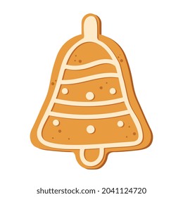 Christmas bell isolated on white background. Christmas gingerbread cookie. Winter holiday food. Happy new year. Merry Christmas holiday. Vector illustration.