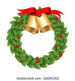 Christmas Bell with Laurel Wreath Garland Vector