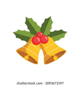 Christmas bell with leaf and berry isolated on white background. Christmas concept. Vector stock