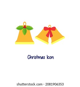 Christmas bell with leaf and ribbon icon on white background flat vector image design.