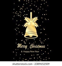 Christmas bell with leaves and berries. Merry Christmas and Happy New Year.