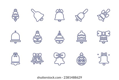 Christmas bell line icon set. Editable stroke. Vector illustration. Containing bauble, christmas bell, handbell, bell, sleigh bell.