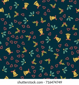 Christmas Bell and Mistletoe Seamless Pattern - Great for Christmas and Winter Projects, Wrapping Paper, Backgrounds, Wallpapers.