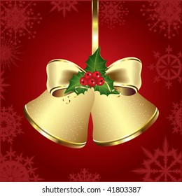 Christmas bell on red background