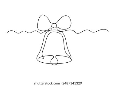 Christmas bell in one continuous line drawing vector illustration 