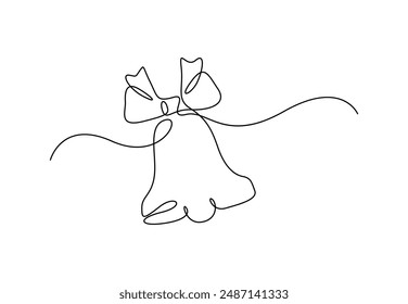 Christmas bell in one continuous line drawing vector illustration 