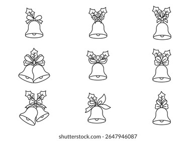 Christmas bell outline vector illustration isolated on white background