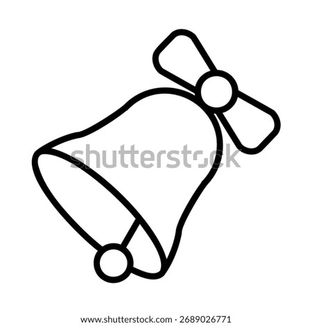 Christmas bell outline vector with ribbon, symbol of joy and celebration, ideal for invitations, decorations, and holiday cards.