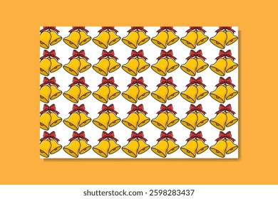 christmas bell pattern with ribbon on white background