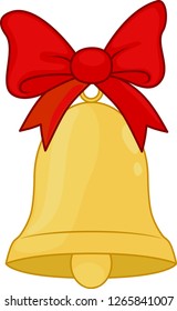 Christmas bell with red bow icon. Cartoon. Isolated on white background. Vector illustration.