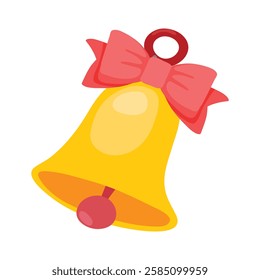 Christmas bell with red bow icon in cartoon style on a white background