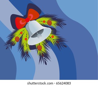 christmas bell with red bow on blue background
