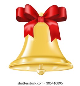 Christmas bell with red bow.  Vector illustration isolated on white background