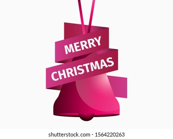 Christmas bell with red gradient. Merry christmas decoration on white background. Vector illustration