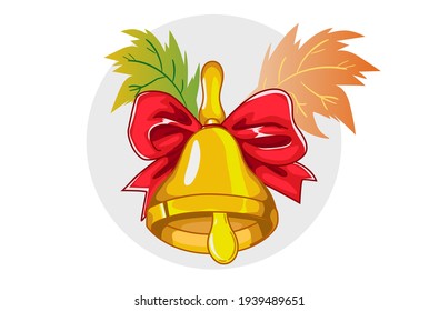 A Christmas bell with red ribbon with autumn leaves illustration