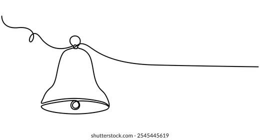 Christmas bell with red ribbon drawn in one continuous line. One line drawing, minimalism. Vector illustration eps 10, Christmas bell continuous one line drawing. Single line drawing reminder. Vector.