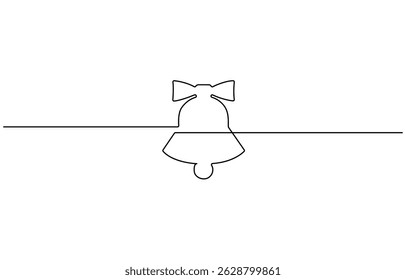 Christmas bell with red ribbon drawn in one continuous line, Jingle bell continuous one line drawing, single line art element of Isolated outline vector icon.