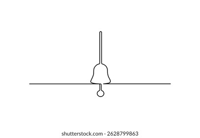 Christmas bell with red ribbon drawn in one continuous line, Jingle bell continuous one line drawing, single line art element of Isolated outline vector icon.