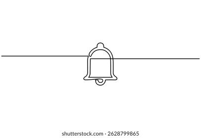 Christmas bell with red ribbon drawn in one continuous line, Jingle bell continuous one line drawing, single line art element of Isolated outline vector icon.