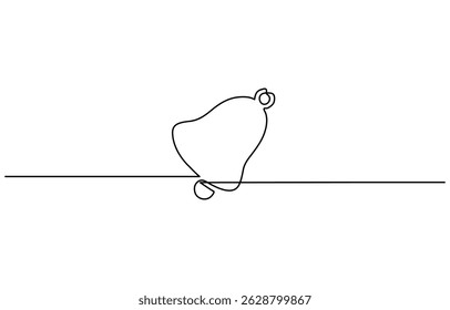 Christmas bell with red ribbon drawn in one continuous line, Jingle bell continuous one line drawing, single line art element of Isolated outline vector icon.