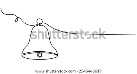 Christmas bell with red ribbon drawn in one continuous line. One line drawing, minimalism. Vector illustration eps 10, Christmas bell continuous one line drawing. Single line drawing reminder. Vector.