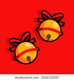 Christmas bell with red ribbon vector illustration, jingle bell	