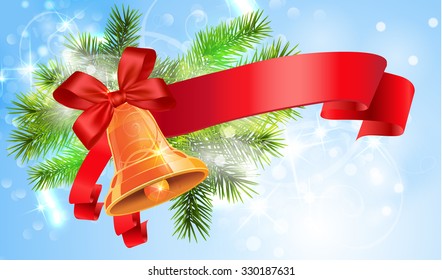 Christmas Bell with Red Ribbon. Vector Illustration