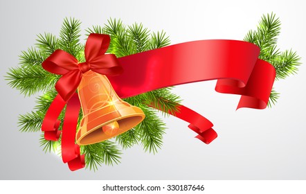 Christmas Bell with Red Ribbon. Vector Illustration
