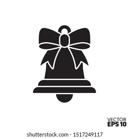 Christmas bell with ribbon bow icon. Symbol of Christmas holidays. Seasonal ornament flat vector illustration.