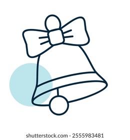 Christmas bell with ribbon and bow vector icon. Winter sign. Graph symbol for event and holiday web site and apps design, logo, app, UI