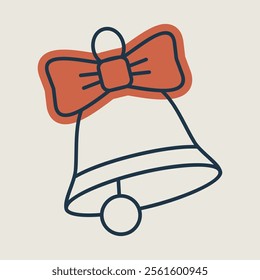 Christmas bell with ribbon and bow vector icon. Winter sign. Graph symbol for event and holiday web site and apps design, logo, app, UI