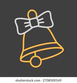 Christmas bell with ribbon and bow vector on dark background icon. Winter sign. Graph symbol for event and holiday web site and apps design, logo, app, UI