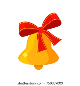 Christmas bell with ribbon. vector illustration isolated on white background