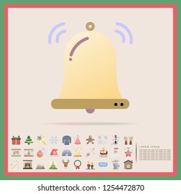 Christmas bell ring decoration flat design icon set, vector, illustration