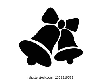 Christmas bell silhouette vector art white background, Black bell with ribbon on a white background, Vector illustration