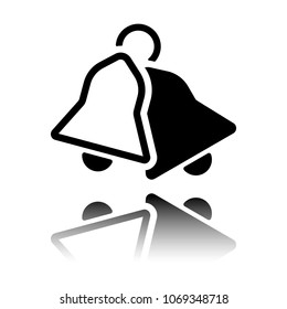 christmas bell. simple silhouette. Black icon with mirror reflection on white background