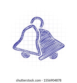 christmas bell. simple silhouette. Hand drawn sketched picture with scribble fill. Blue ink. Doodle on white background
