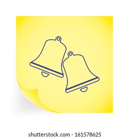 Christmas bell. Single icon on the yellow note paper. Vector illustration.