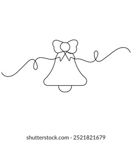 Christmas bell single line art, continuous one line drawing of  Isolated outline vector icon 