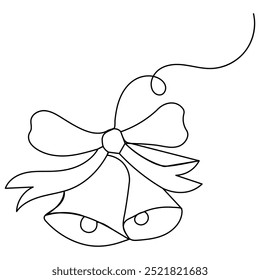 Christmas bell single line art, continuous one line drawing of  Isolated outline vector icon 