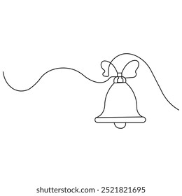 Christmas bell single line art, continuous one line drawing of  Isolated outline vector icon 