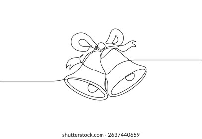 Christmas bell single line art, continuous one line drawing of Isolated outline, single line art element, minimalist sketch line vector illustration, outline editable stroke.