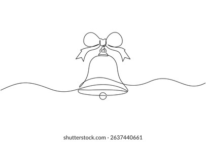 Christmas bell single line art, continuous one line drawing of Isolated outline, single line art element, minimalist sketch line vector illustration, outline editable stroke.