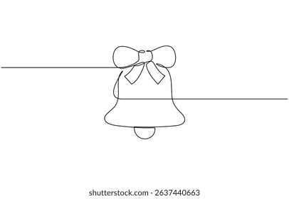 Christmas bell single line art, continuous one line drawing of Isolated outline, single line art element, minimalist sketch line vector illustration, outline editable stroke.